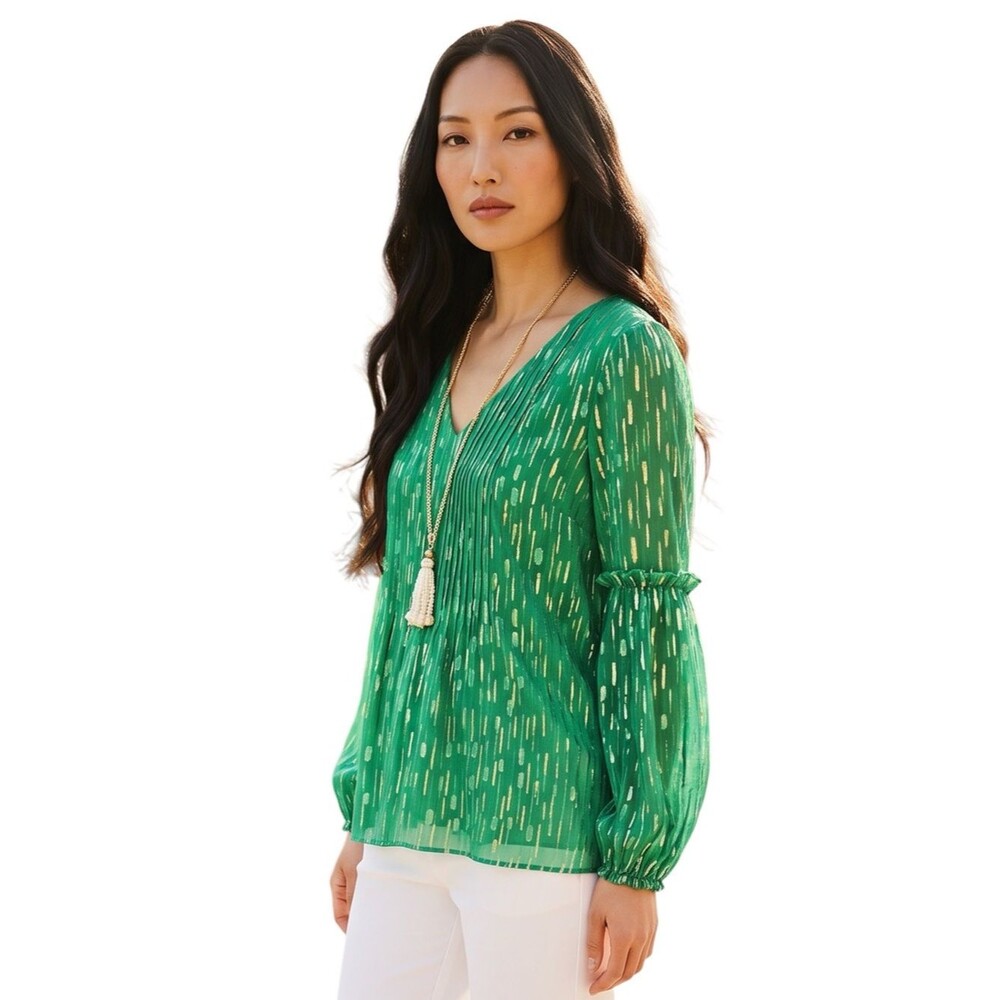 Lilly Pulitzer Cleme Boho Blouse Metallic Accent Flowy Resort Top Size 14